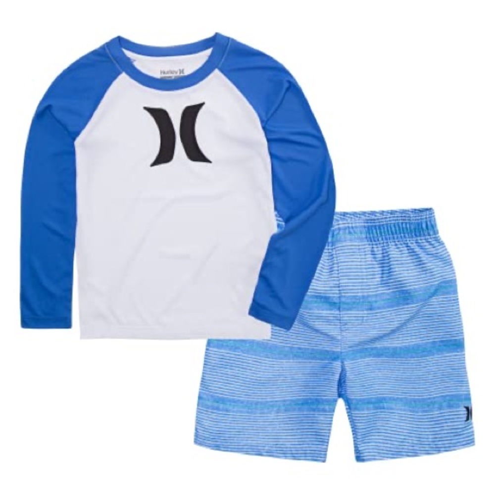 Hurley Kids Blue and White Swim Trunks with Rash Guard